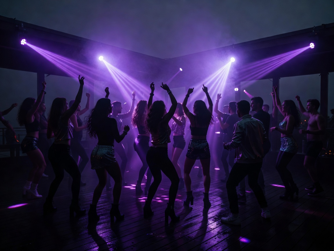 Underground nightclub with neon purple and blue backlighting